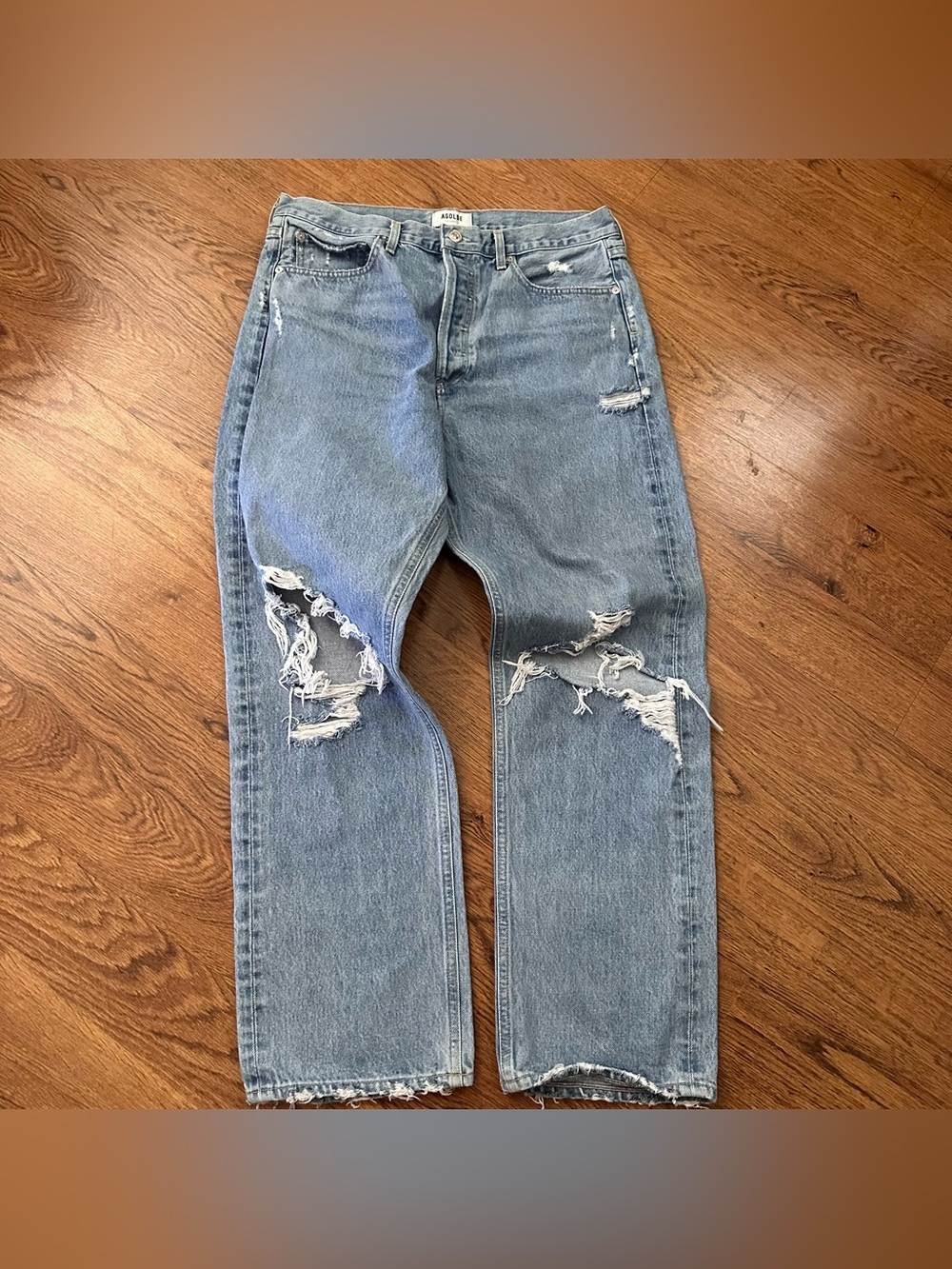 Agolde Distressed Light Blue Relaxed loose fit denim 90’s mid rise Jeans size 30